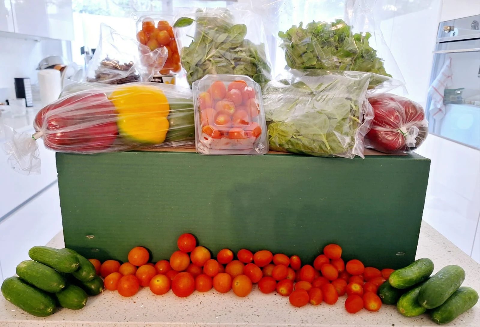 Tomatoes, peppers and cucumbers grown by EARN agripreneurs, on display at the packhouse